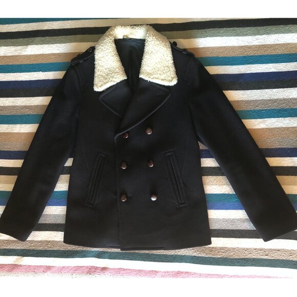 $1985 Neil Barrett Wool Navy Blue Peacoat with Real Shearling Collar. Medium - Picture 1 of 16